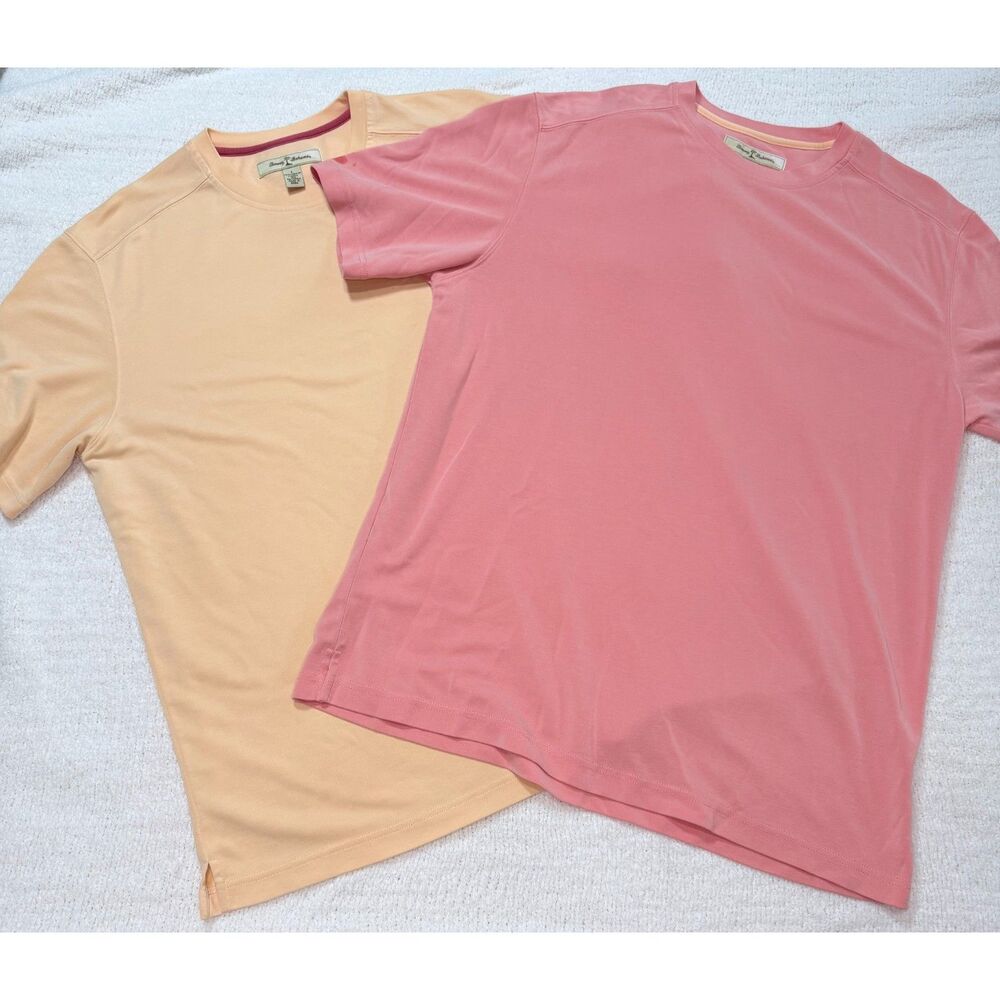 Tommy Bahama Bundle 2 Pack T-Shirts L Salmon Peach Soft Modal Resort Coastal